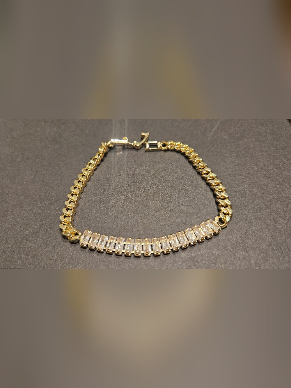 Gold Bracelet with Clear Baguette Stones - Women Jewelry